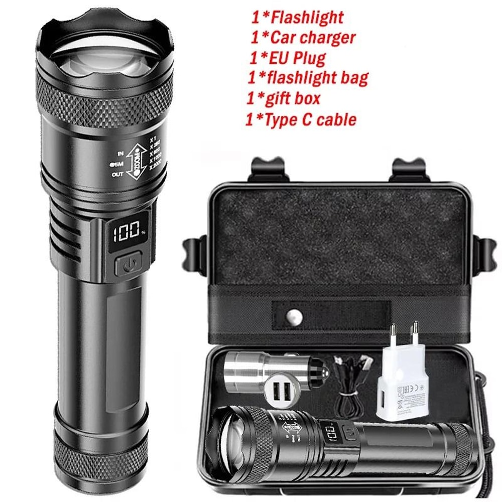 High Power Tactical LED Flashlight USB Rechargeable Zoomable Camping Torch 7