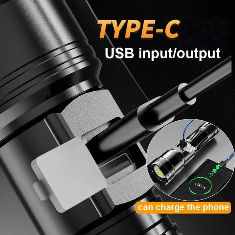 High Power Tactical LED Flashlight USB Rechargeable Zoomable Camping Torch 12