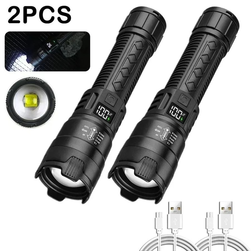 High Power Tactical LED Flashlight USB Rechargeable Zoomable Camping Torch 9