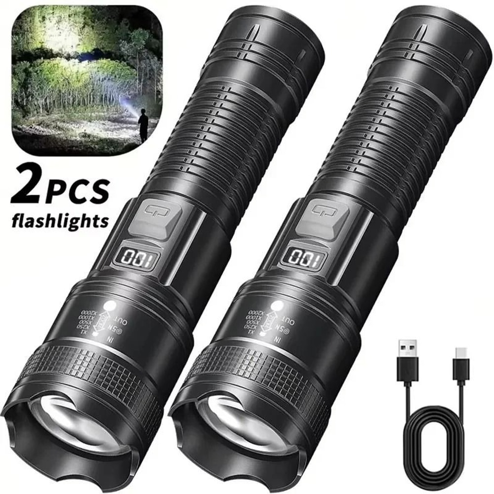 High Power Tactical LED Flashlight USB Rechargeable Zoomable Camping Torch 8