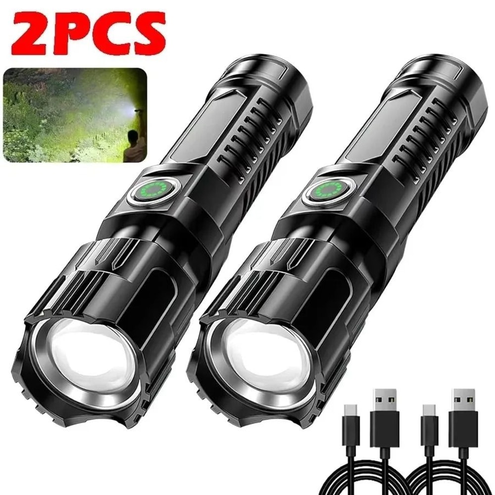2000LM Tactical LED Flashlight USB Rechargeable Zoomable Outdoor Torch 5