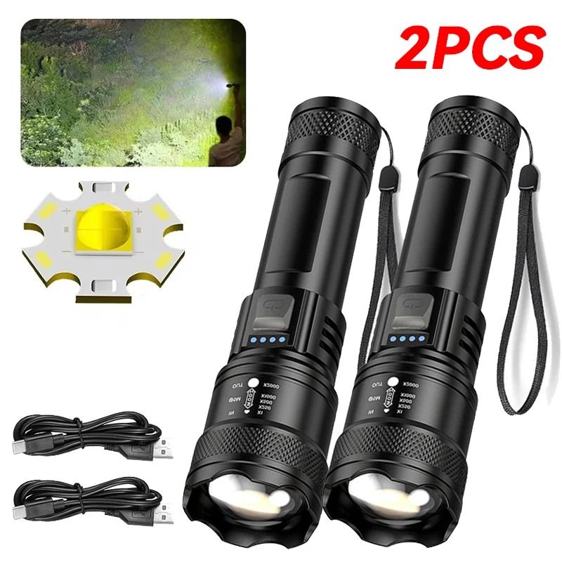 2000LM Tactical LED Flashlight USB Rechargeable Zoomable Outdoor Torch 6