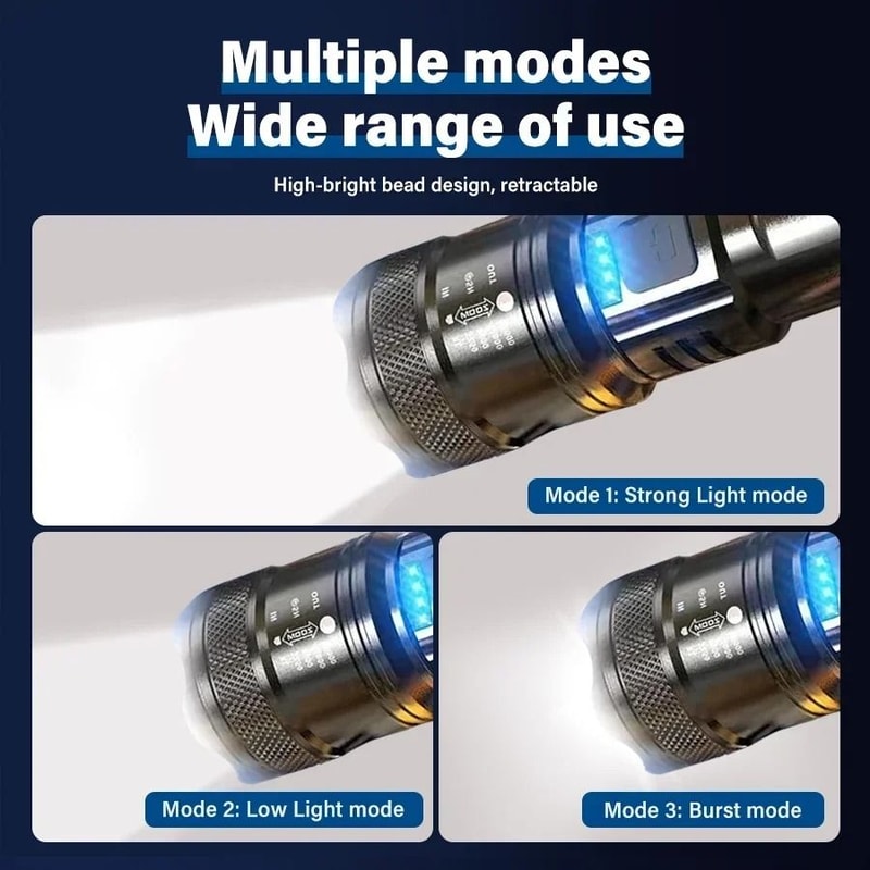 2000LM Tactical LED Flashlight USB Rechargeable Zoomable Outdoor Torch 12