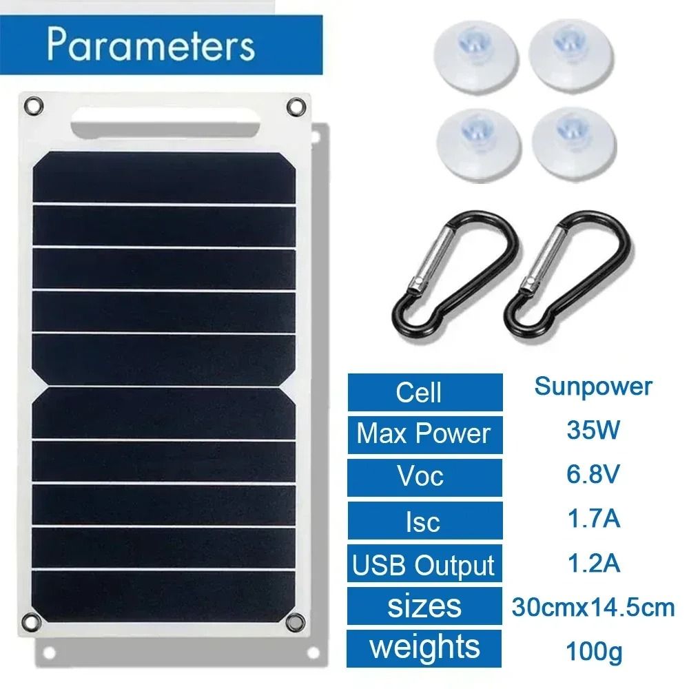 Portable Solar Panel Charger 35W USB Outdoor Power Bank Charger 2