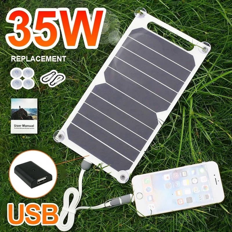 Portable Solar Panel Charger 35W USB Outdoor Power Bank Charger 7