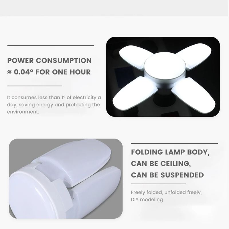 Foldable LED Garage Light E27 High Brightness Fan Blade Bulb 6500K Ceiling Light 7