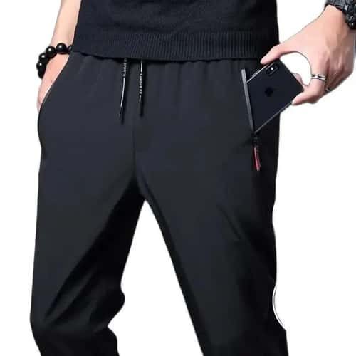 Mens Slim Fit Casual Pants Elastic Waist Straight Jogger Trousers