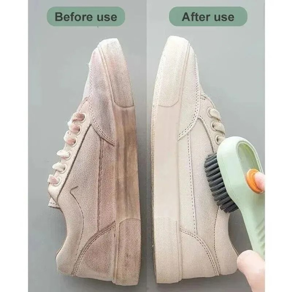 Multifunction Shoe Cleaning Brush With Liquid Dispenser Long Handle Soft Bristle Scrubber 2