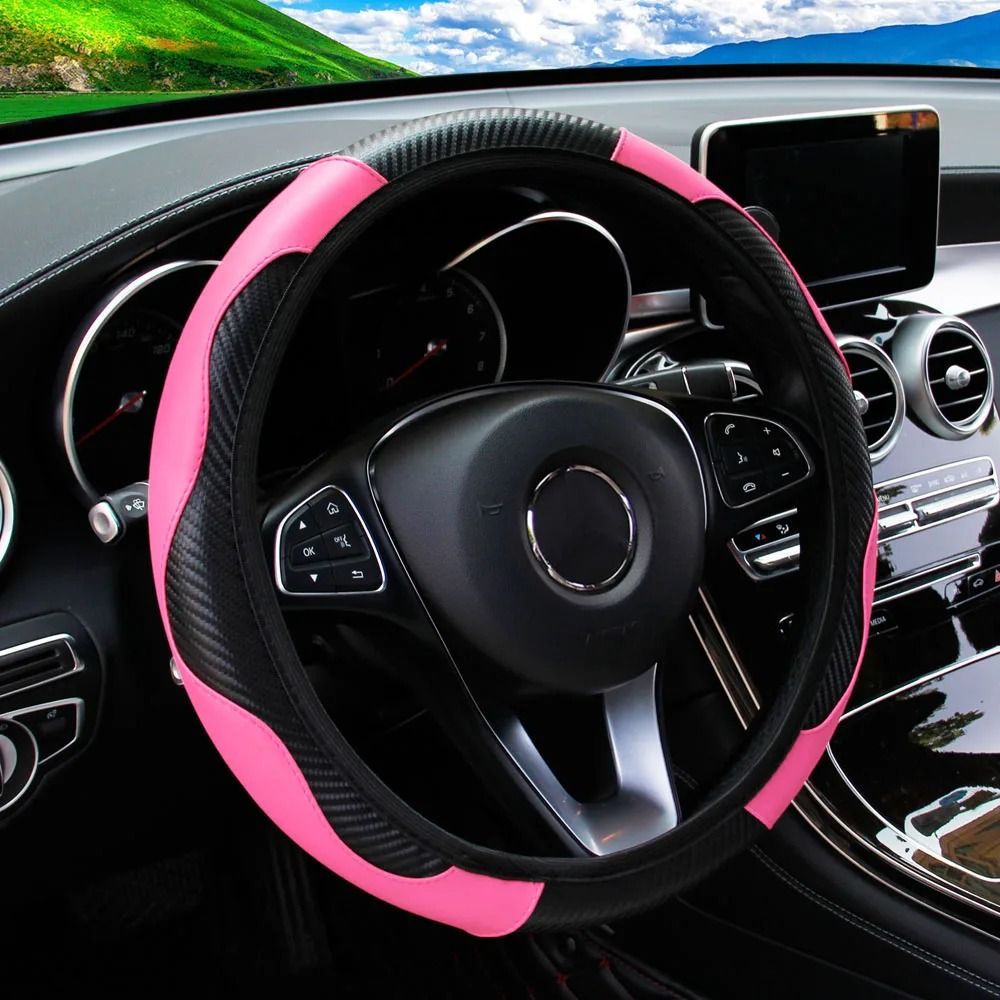 Carbon Fiber Leather Steering Wheel Cover Universal Anti Slip Grip For 145 To 15 Inch Wheels 13
