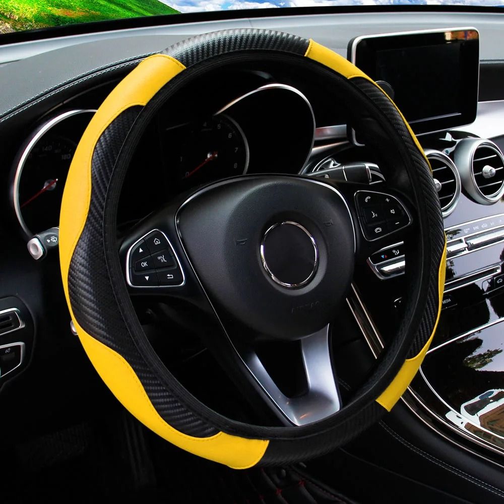 Carbon Fiber Leather Steering Wheel Cover Universal Anti Slip Grip For 145 To 15 Inch Wheels 9