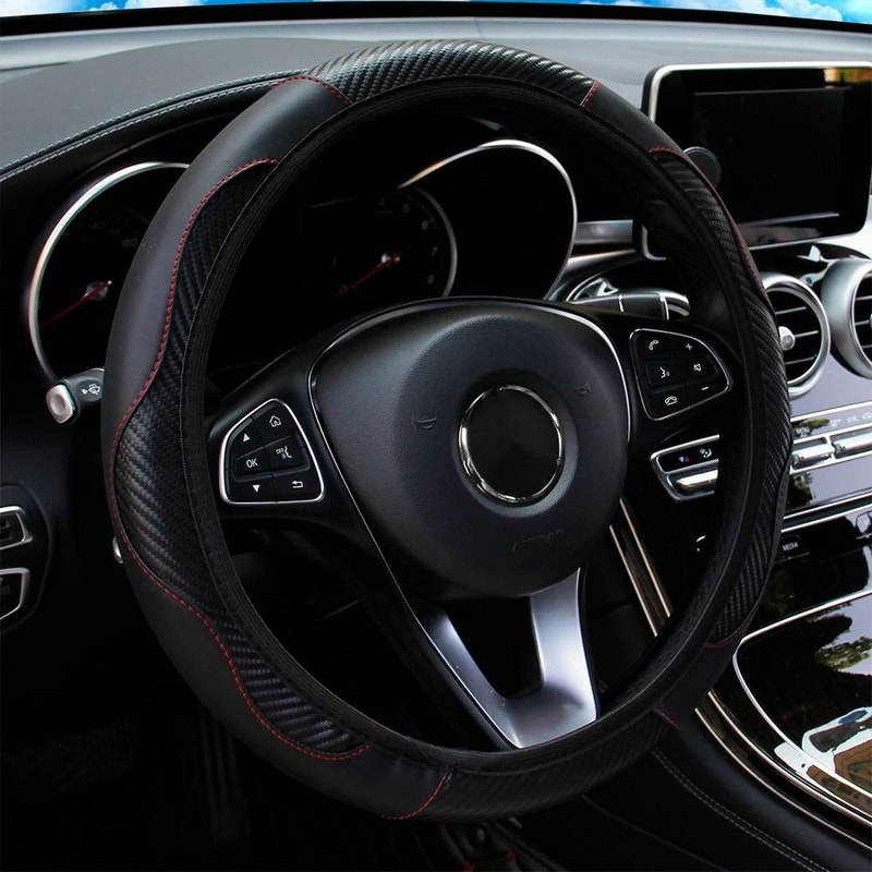 Carbon Fiber Leather Steering Wheel Cover Universal Anti Slip Grip For 145 To 15 Inch Wheels 14