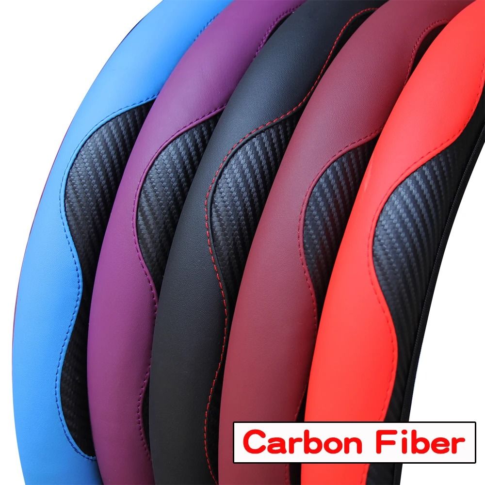 Carbon Fiber Leather Steering Wheel Cover Universal Anti Slip Grip For 145 To 15 Inch Wheels 0