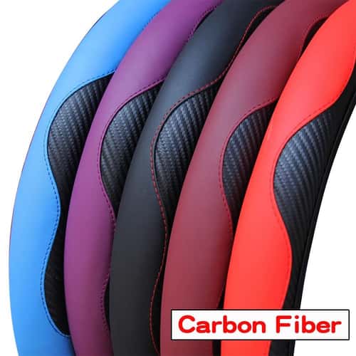 Carbon Fiber Leather Steering Wheel Cover Universal Anti Slip Grip for 14.5 to 15 Inch Wheels