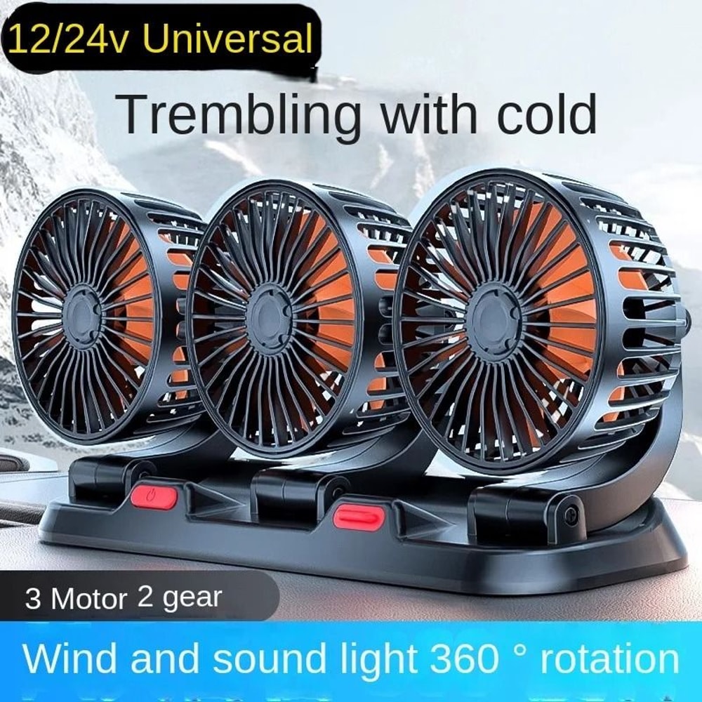 Triple Head Car Fan 360 Adjustable USB 12V Cooling Fan Silent Air Circulator 0