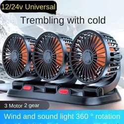 triple head car fan 360 adjustable usb 12v cooling fan silent air circulator