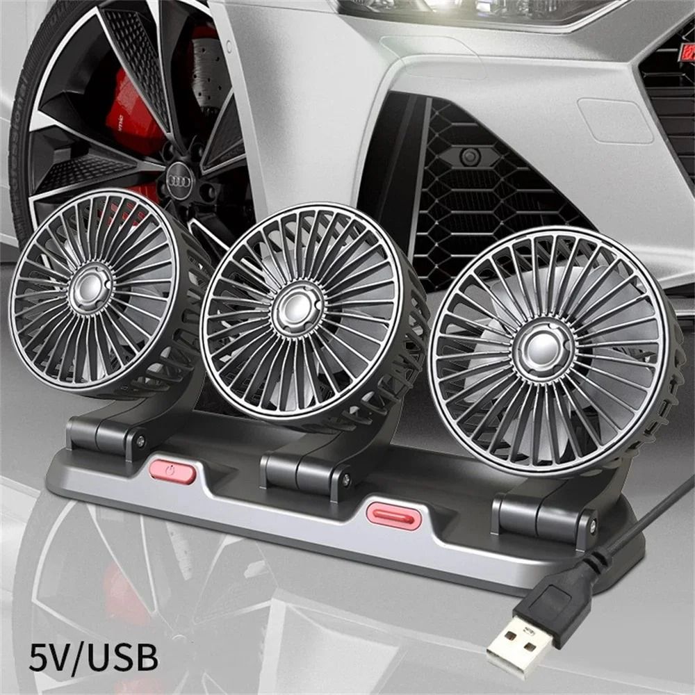 Triple Head Car Fan 360 Adjustable USB 12V Cooling Fan Silent Air Circulator 5