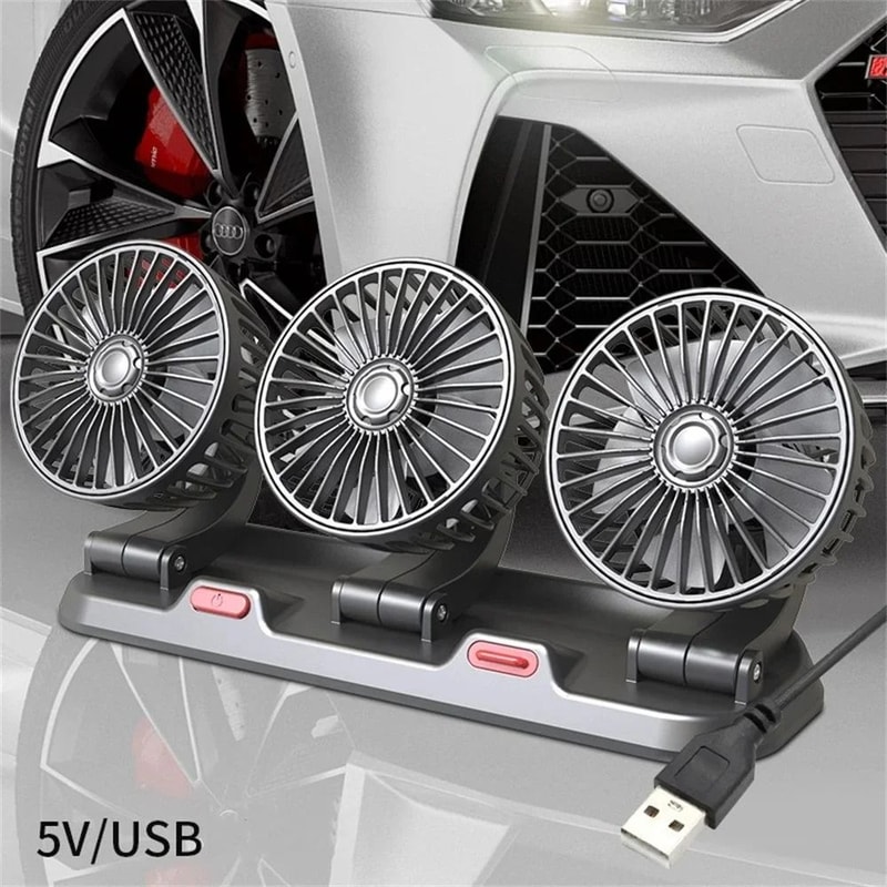 Triple Head Car Fan 360 Adjustable USB 12V Cooling Fan Silent Air Circulator 5