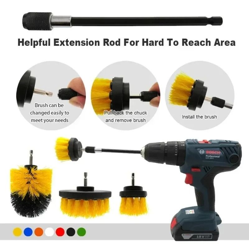 Drill Brush Cleaning Kit Power Scrubber Attachments For Carpet Glass Tires And Surfaces 12