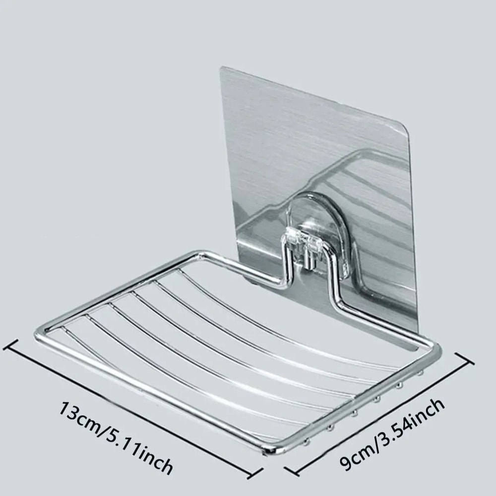 Stainless Steel Soap Holder Adhesive Wall Mounted Drain Rack Bathroom Organizer 3