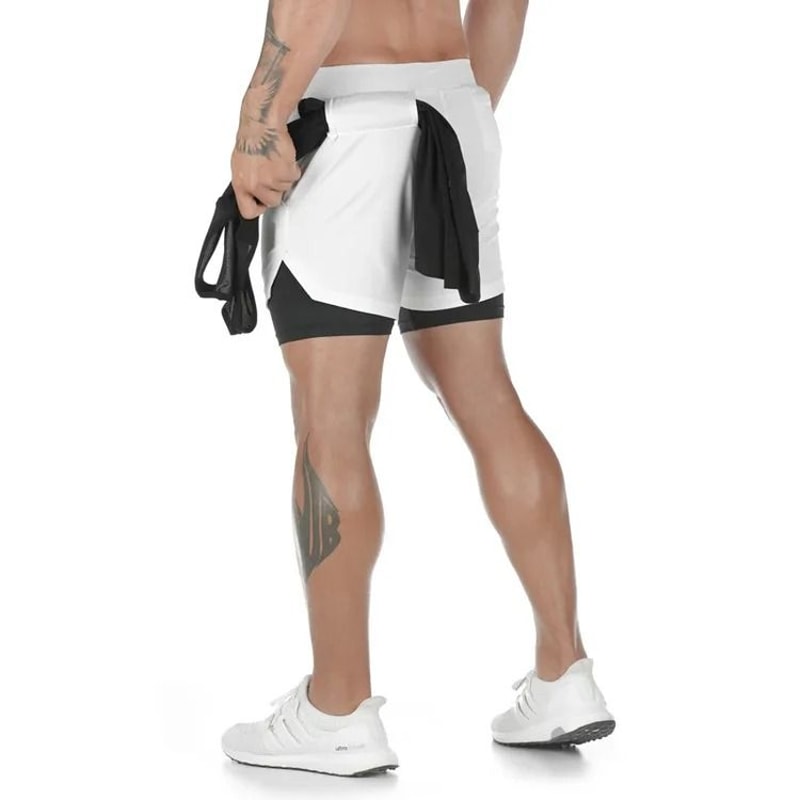 Mens 2 In 1 Workout Shorts Quick Dry Running Gym Shorts With Inner Liner 2