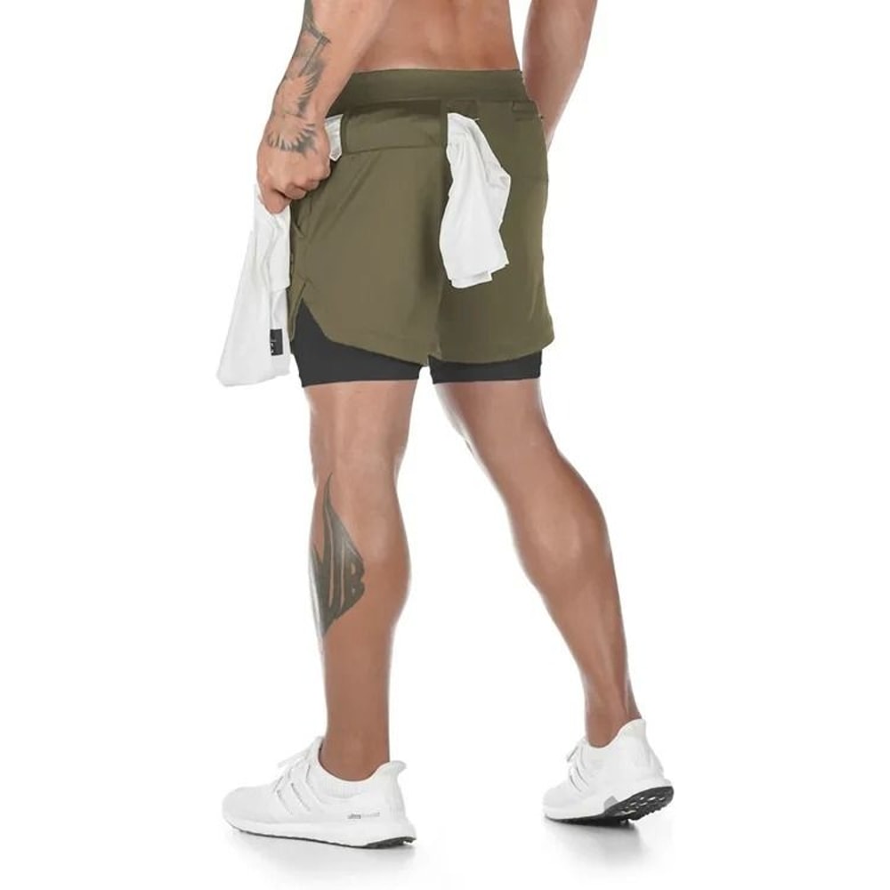 Mens 2 In 1 Workout Shorts Quick Dry Running Gym Shorts With Inner Liner 4