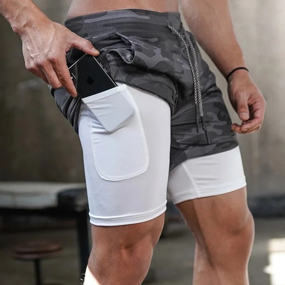 Mens 2 In 1 Workout Shorts Quick Dry Running Gym Shorts With Inner Liner 14