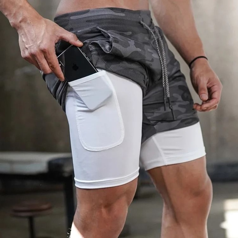 Mens 2 In 1 Workout Shorts Quick Dry Running Gym Shorts With Inner Liner 8