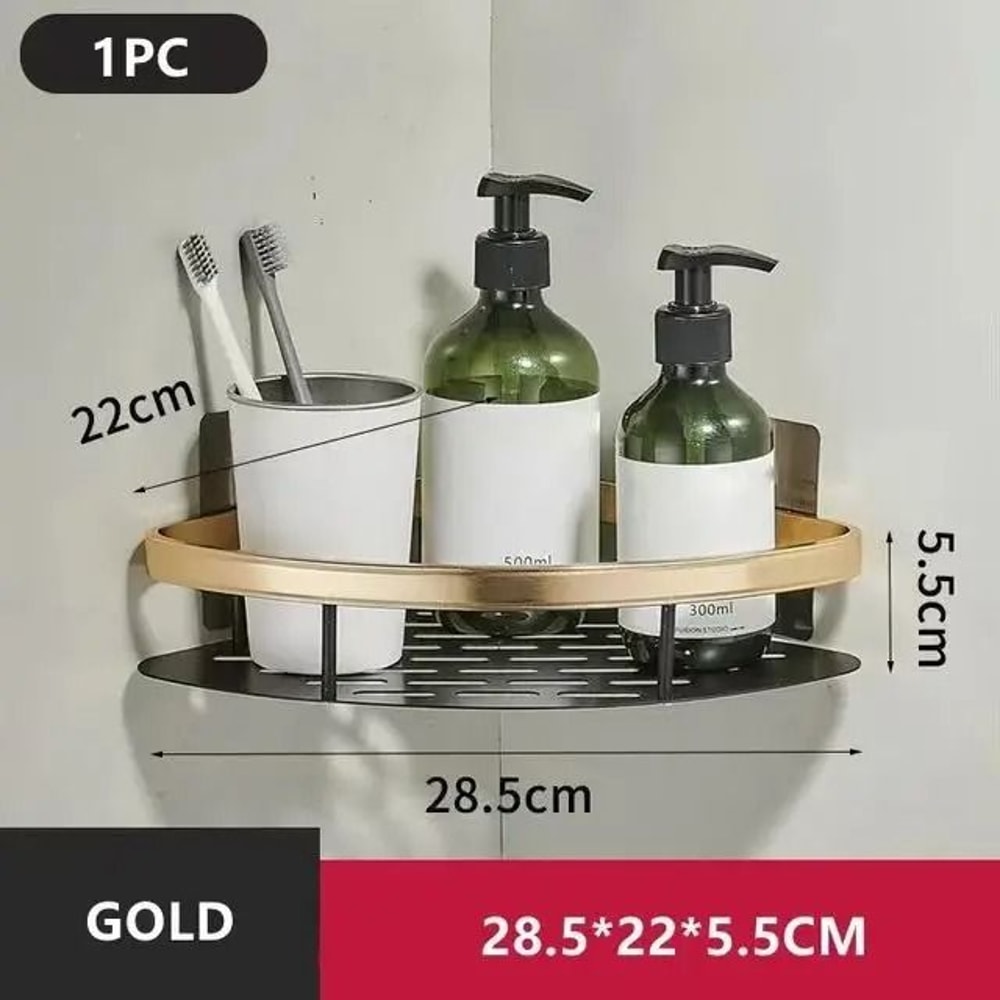 No Drill Bathroom Shelf Wall Mounted Shower Corner Rack Aluminum Storage Organizer 15