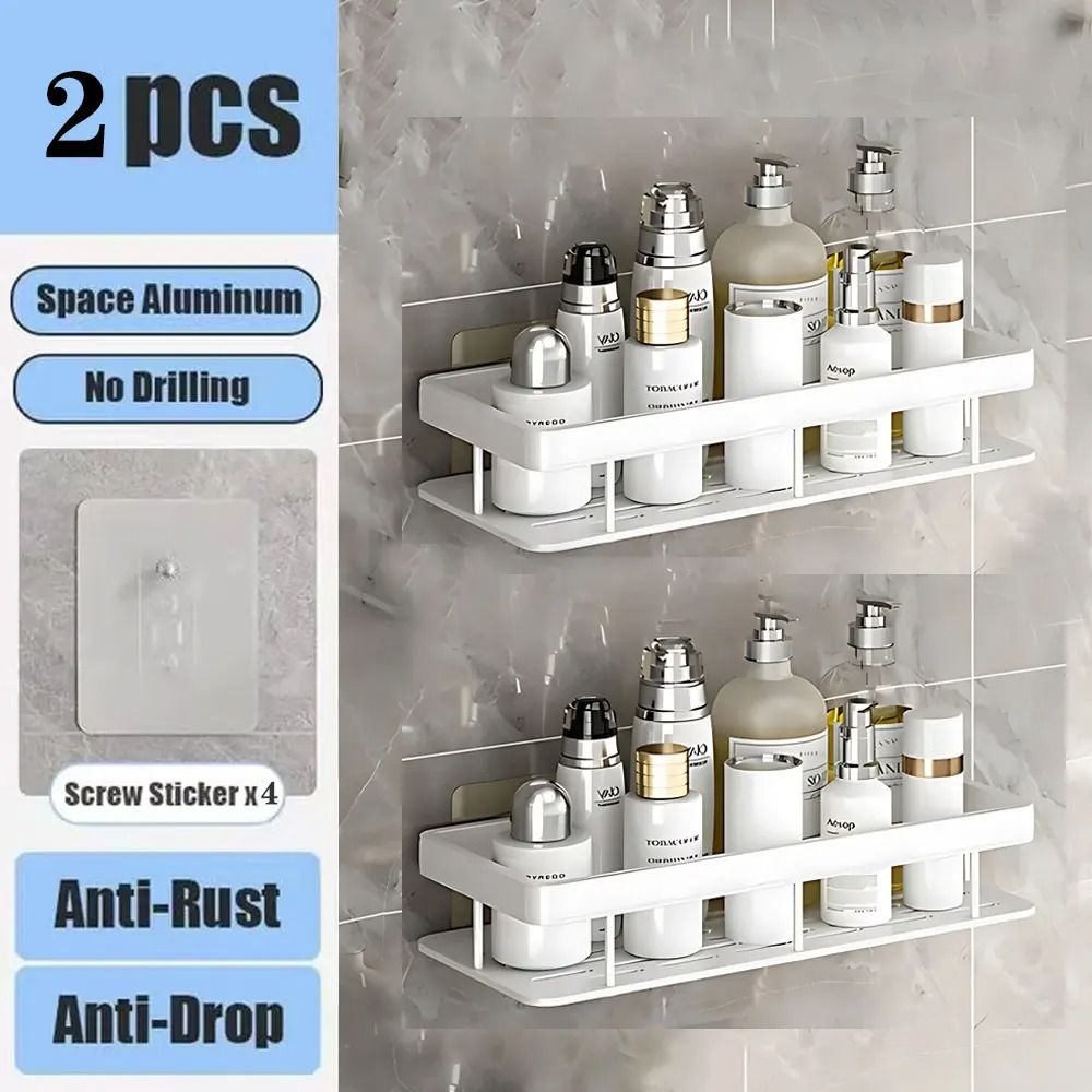 No Drill Bathroom Shelf Wall Mounted Shower Corner Rack Aluminum Storage Organizer 11
