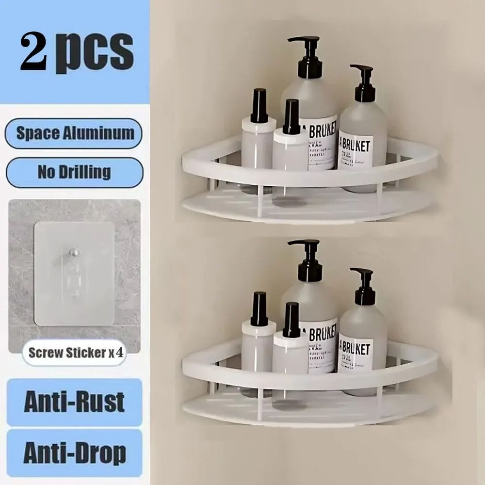 No Drill Bathroom Shelf Wall Mounted Shower Corner Rack Aluminum Storage Organizer 7