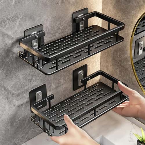 No Drill Bathroom Shelf Wall Mounted Shower Corner Rack Aluminum Storage Organizer