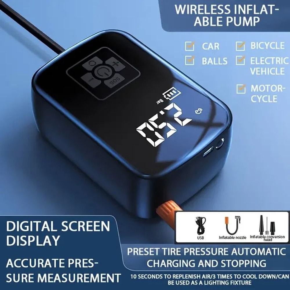 Wireless Portable Air Compressor Electric Tire Inflator Pump For Car Bike And More 8