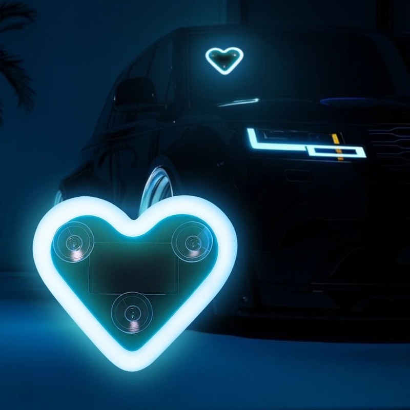 Heart Shape LED Ambient Light Solar Powered USB Rechargeable Car Decor 2