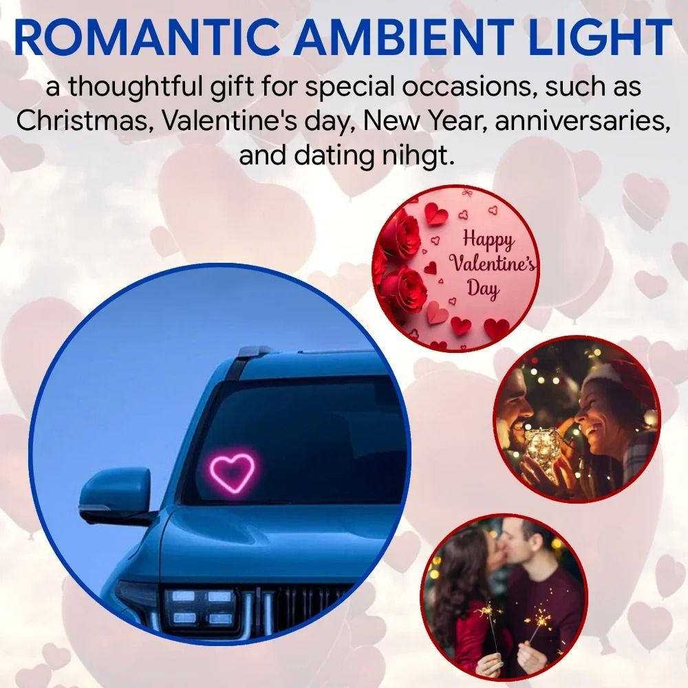 Heart Shape LED Ambient Light Solar Powered USB Rechargeable Car Decor 8