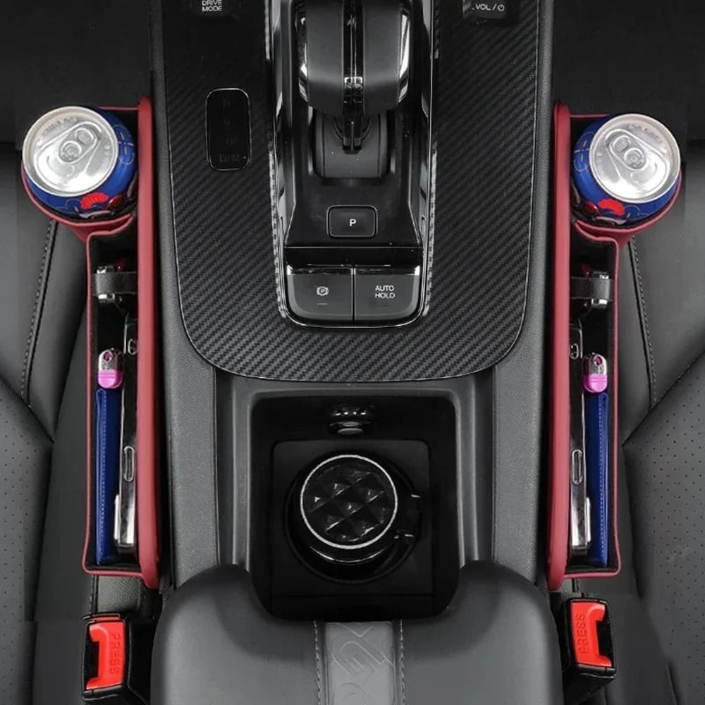 Universal Car Seat Storage Box With Cup Holder Phone Holder And Wallet Organizer 16