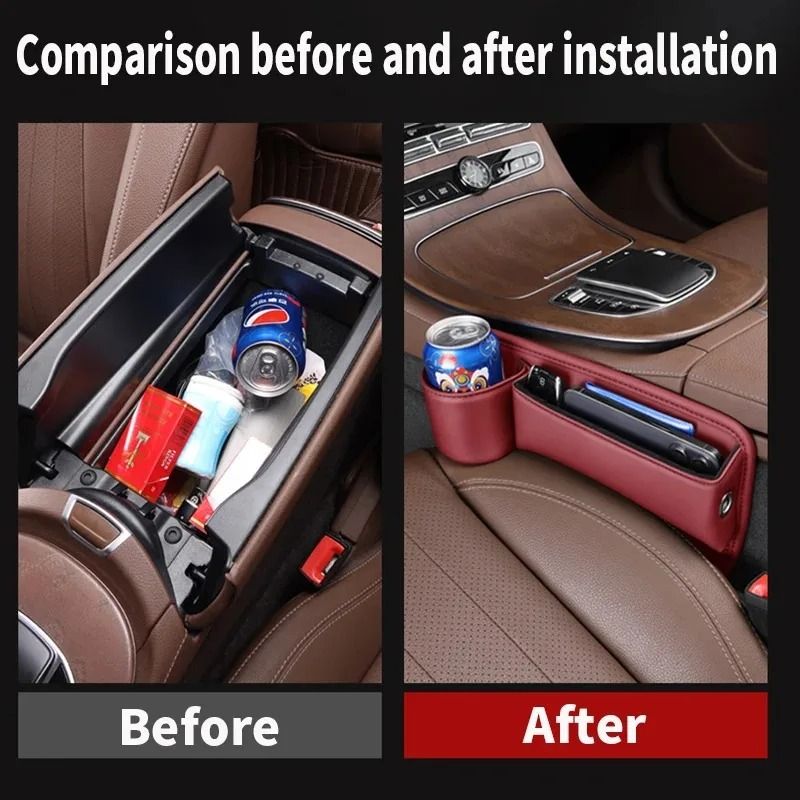 Universal Car Seat Storage Box With Cup Holder Phone Holder And Wallet Organizer 18