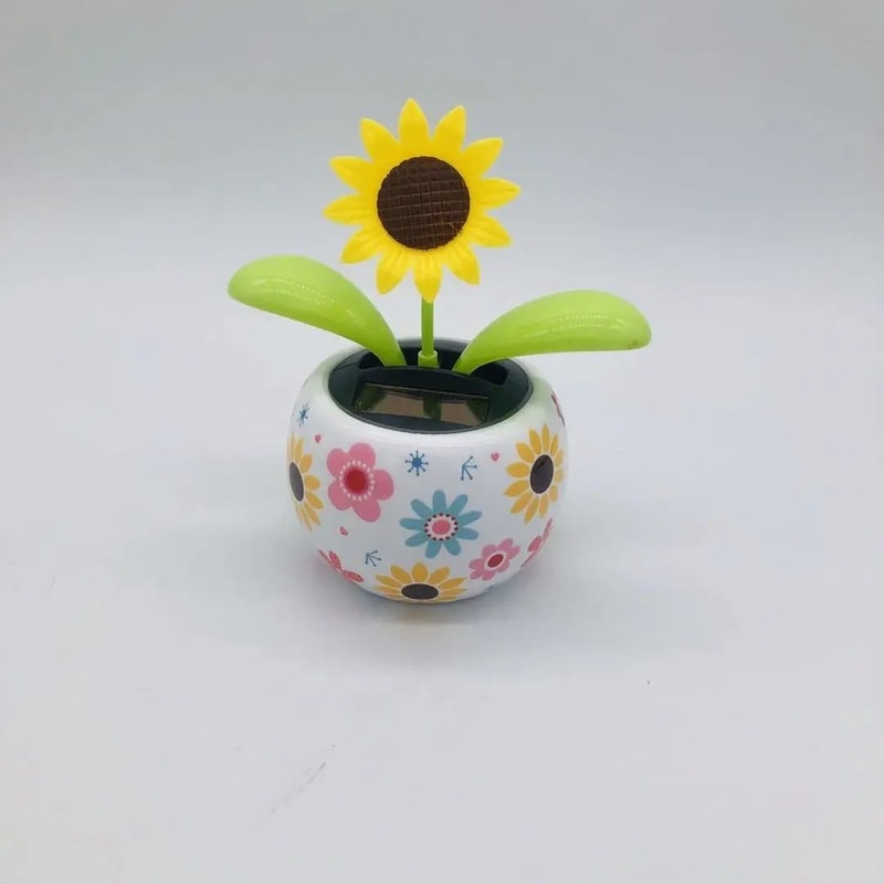 Solar Powered Swinging Sunflower Bee Car Dashboard Ornament 1