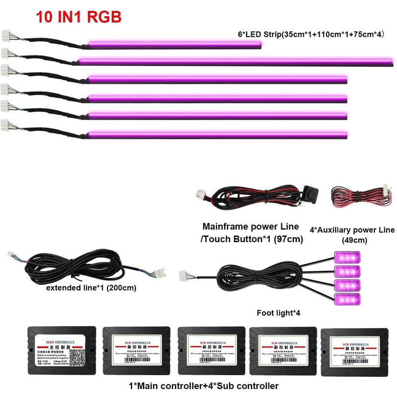 RGB Symphony Car Ambient Light Interior LED Strip Kit 8
