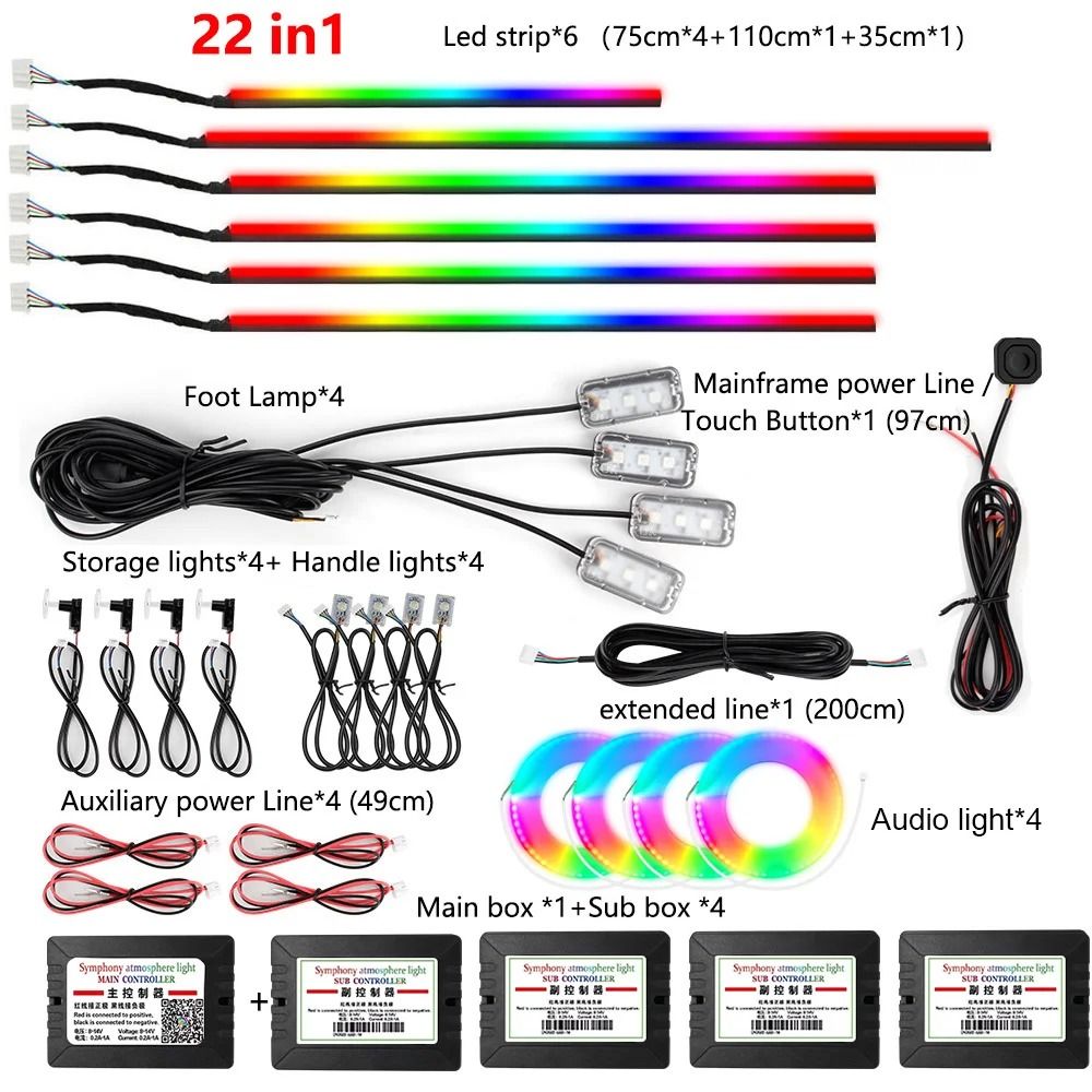 RGB Symphony Car Ambient Light Interior LED Strip Kit 15