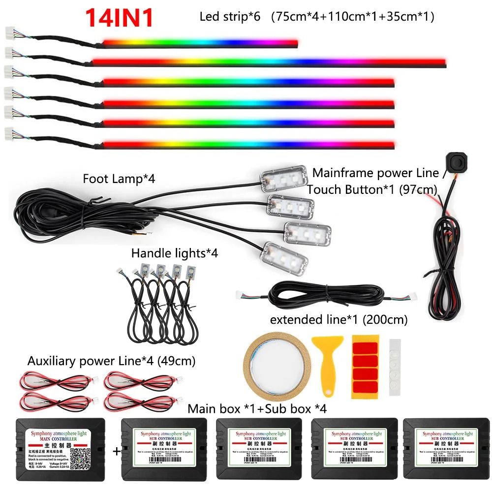 RGB Symphony Car Ambient Light Interior LED Strip Kit 13