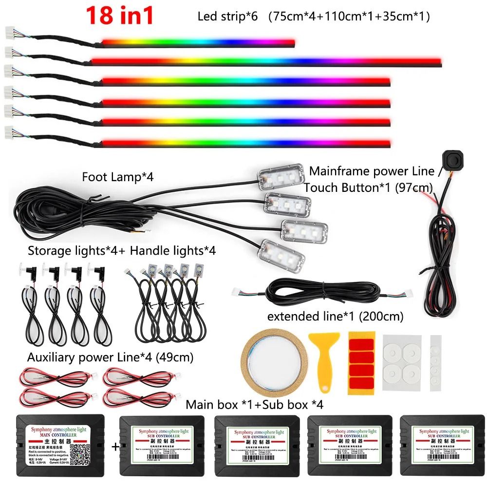RGB Symphony Car Ambient Light Interior LED Strip Kit 14