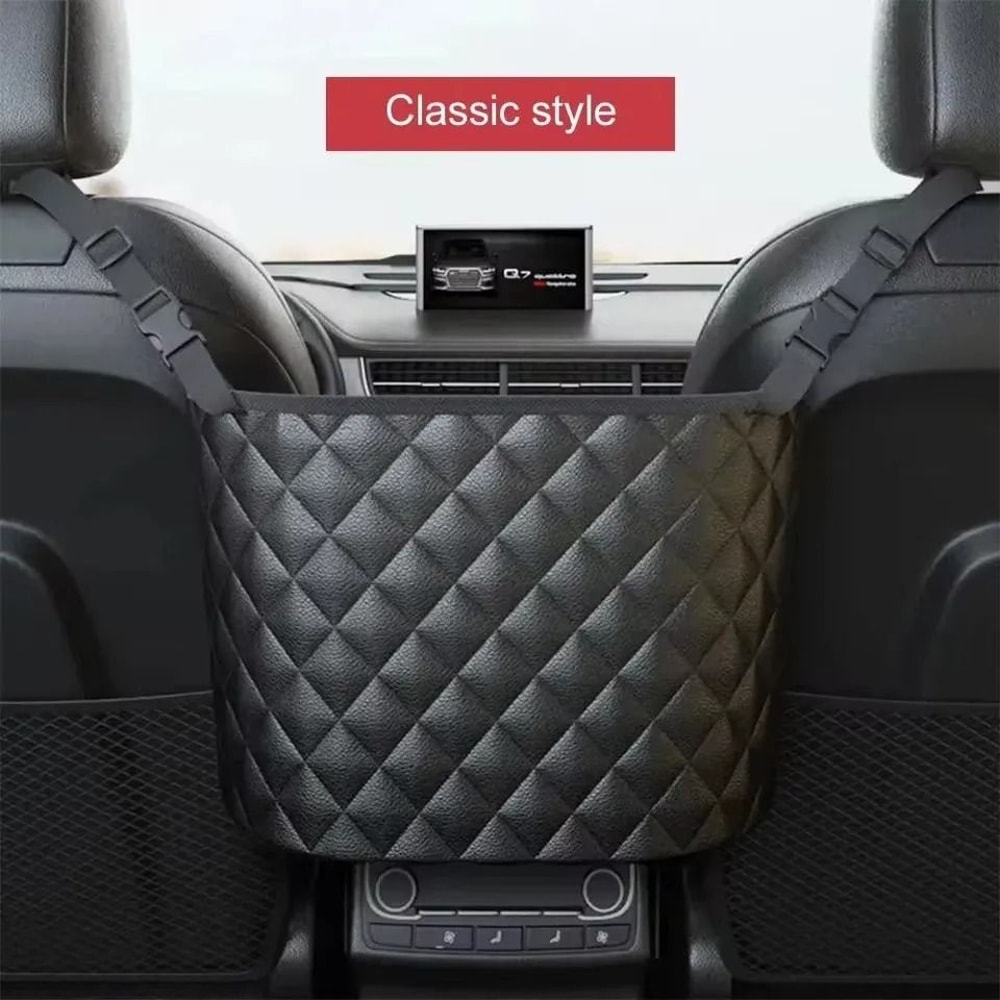 Large Capacity Car Seat Back Storage Net Leather Organizer Bag 2