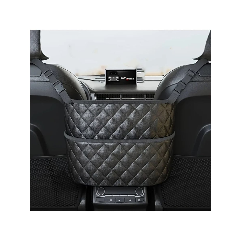 Large Capacity Car Seat Back Storage Net Leather Organizer Bag 1
