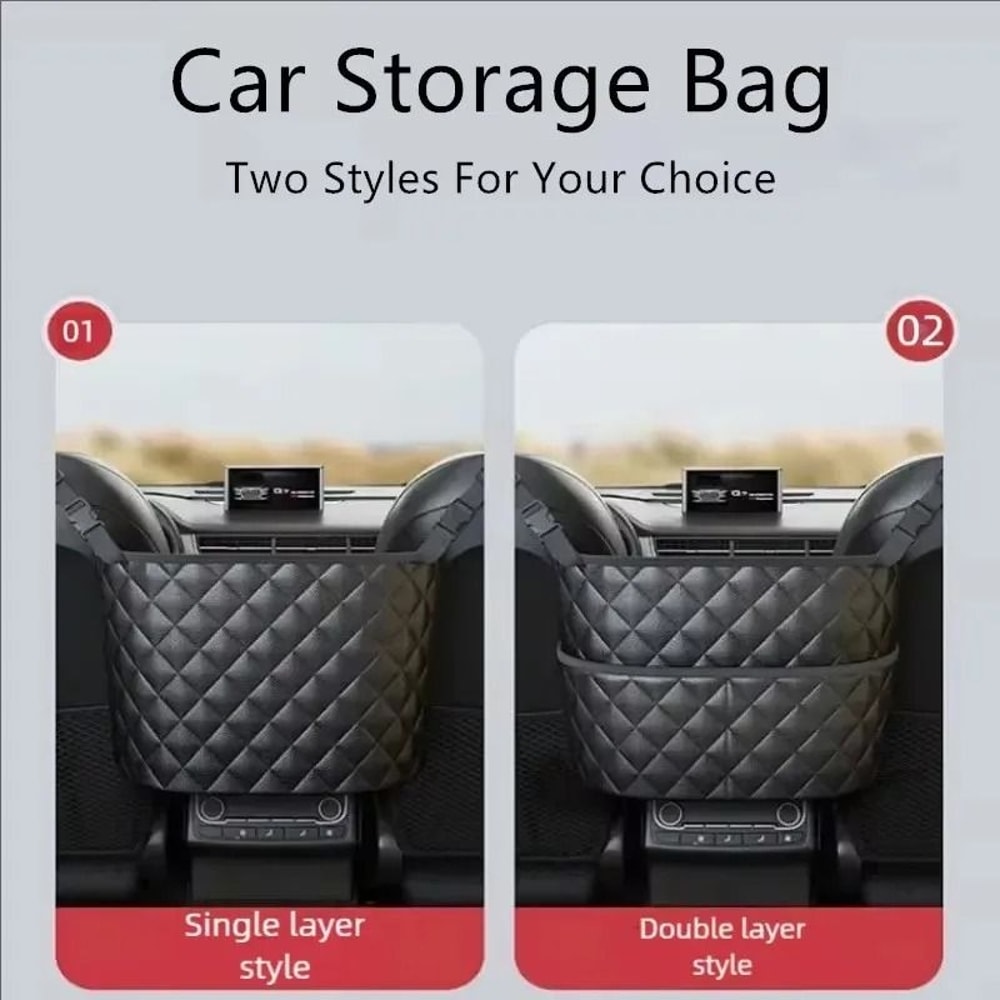 Large Capacity Car Seat Back Storage Net Leather Organizer Bag 7