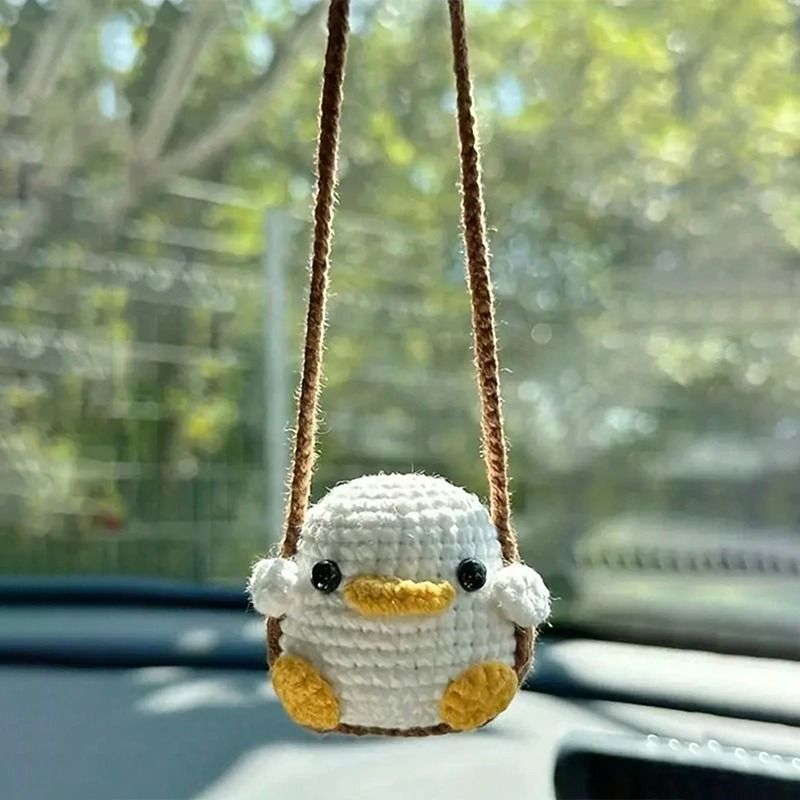 Handmade Crochet Animal Car Pendant Rearview Mirror Decor Duckling And Frog Charm 1