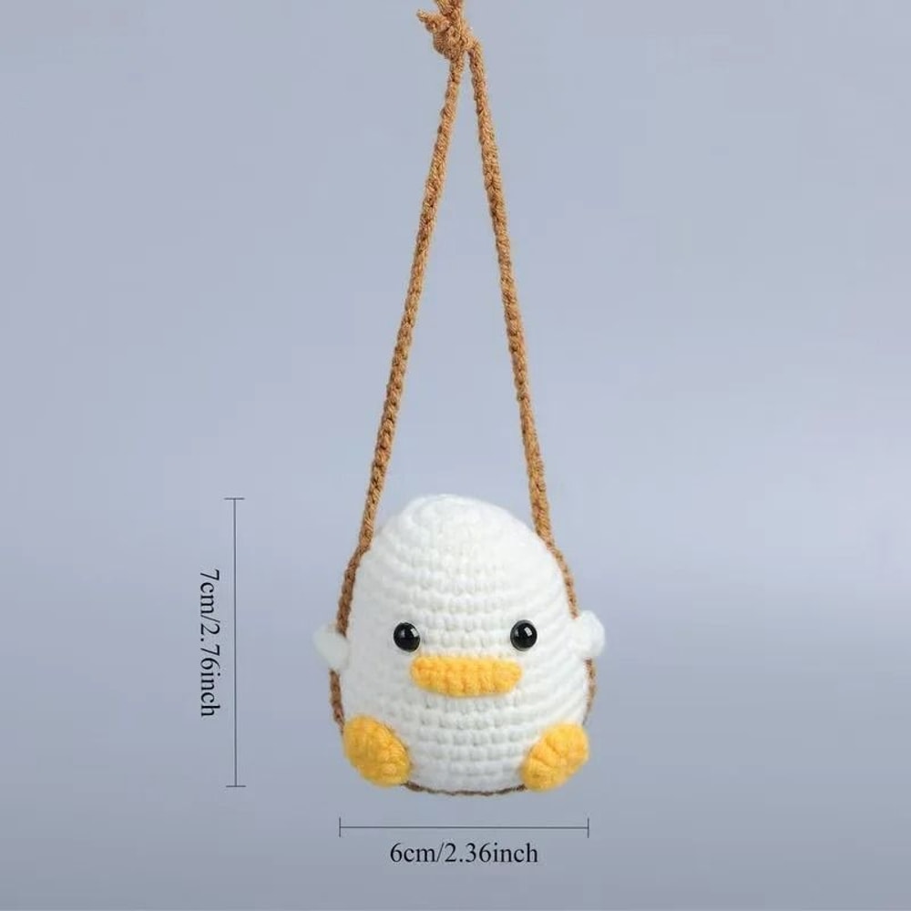 Handmade Crochet Animal Car Pendant Rearview Mirror Decor Duckling And Frog Charm 7