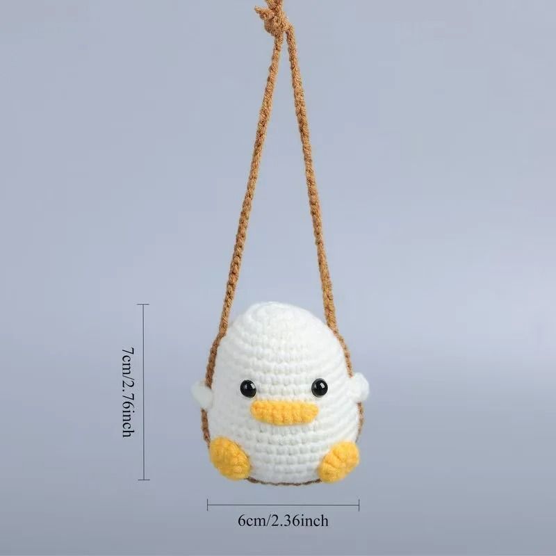 Handmade Crochet Animal Car Pendant Rearview Mirror Decor Duckling And Frog Charm 7
