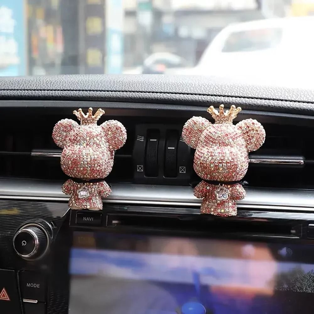 Luxury Bear Car Air Freshener Clip With Crown Diamond Aromatherapy Decor 16