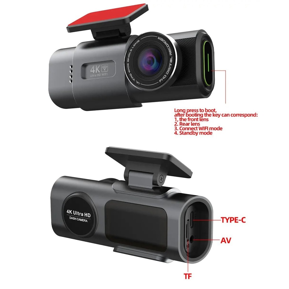 4K UHD Dash Cam With WiFi GPS And Night Vision Car DVR Recorder 4