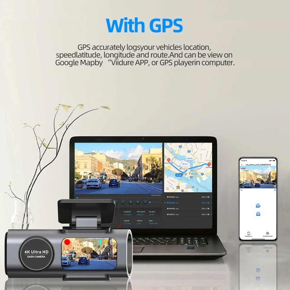 4K UHD Dash Cam With WiFi GPS And Night Vision Car DVR Recorder 5